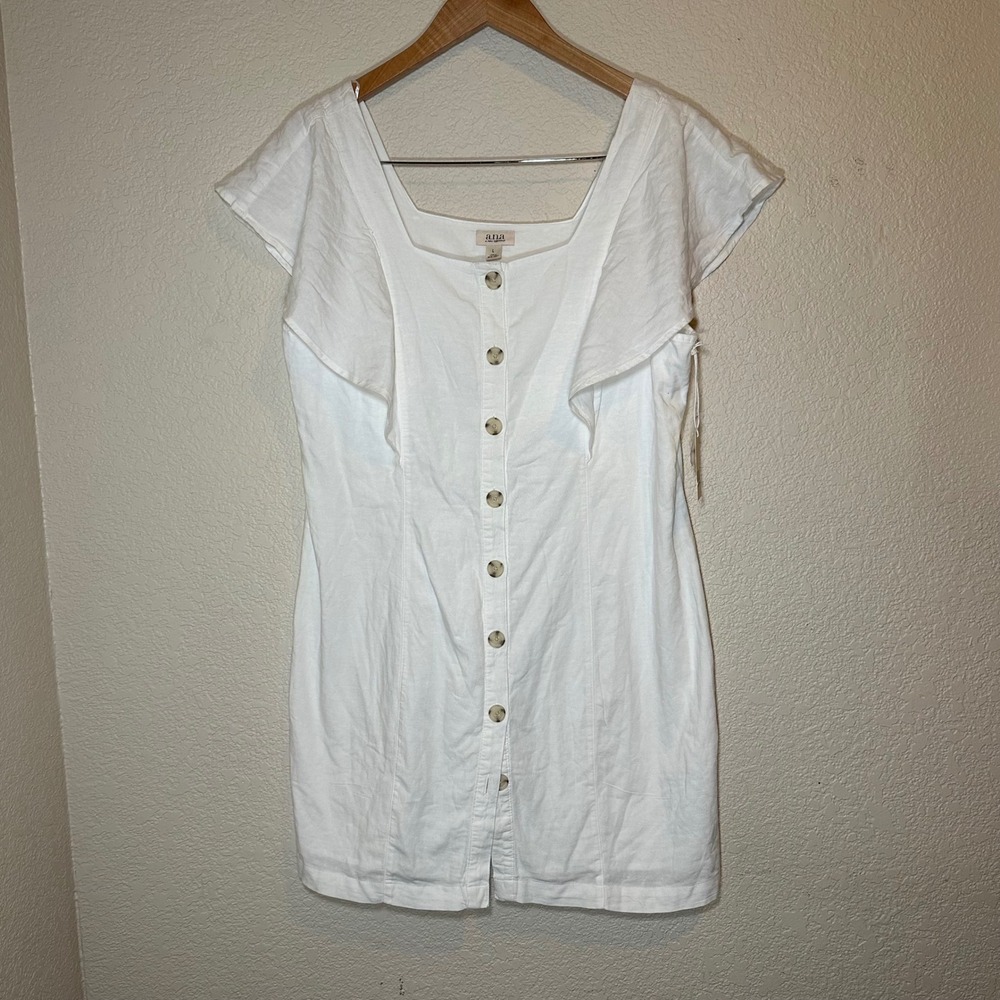 A.N.A.‎ A New Approach Womens L Dress Button Up Linen White Beachy Boho Flutter